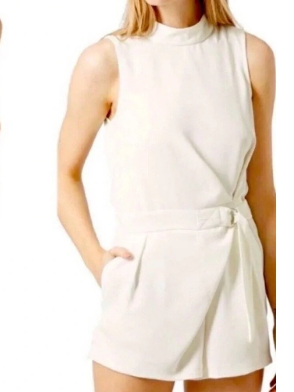 Topshop D-Ring High Neck Playsuit Romper Creamy Off-White Sz 8